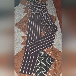 Express Navy and White Striped Wide Leg Pants